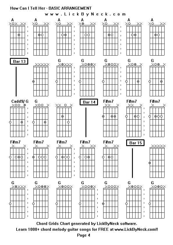 Chord Grids Chart of chord melody fingerstyle guitar song-How Can I Tell Her - BASIC ARRANGEMENT,generated by LickByNeck software.